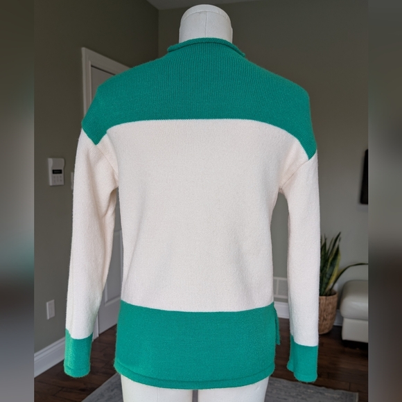 Soft Cashmere Blend Women's Sweater Colorblock Mock Neck Green Cream Knit Size S - Picture 4 of 16
